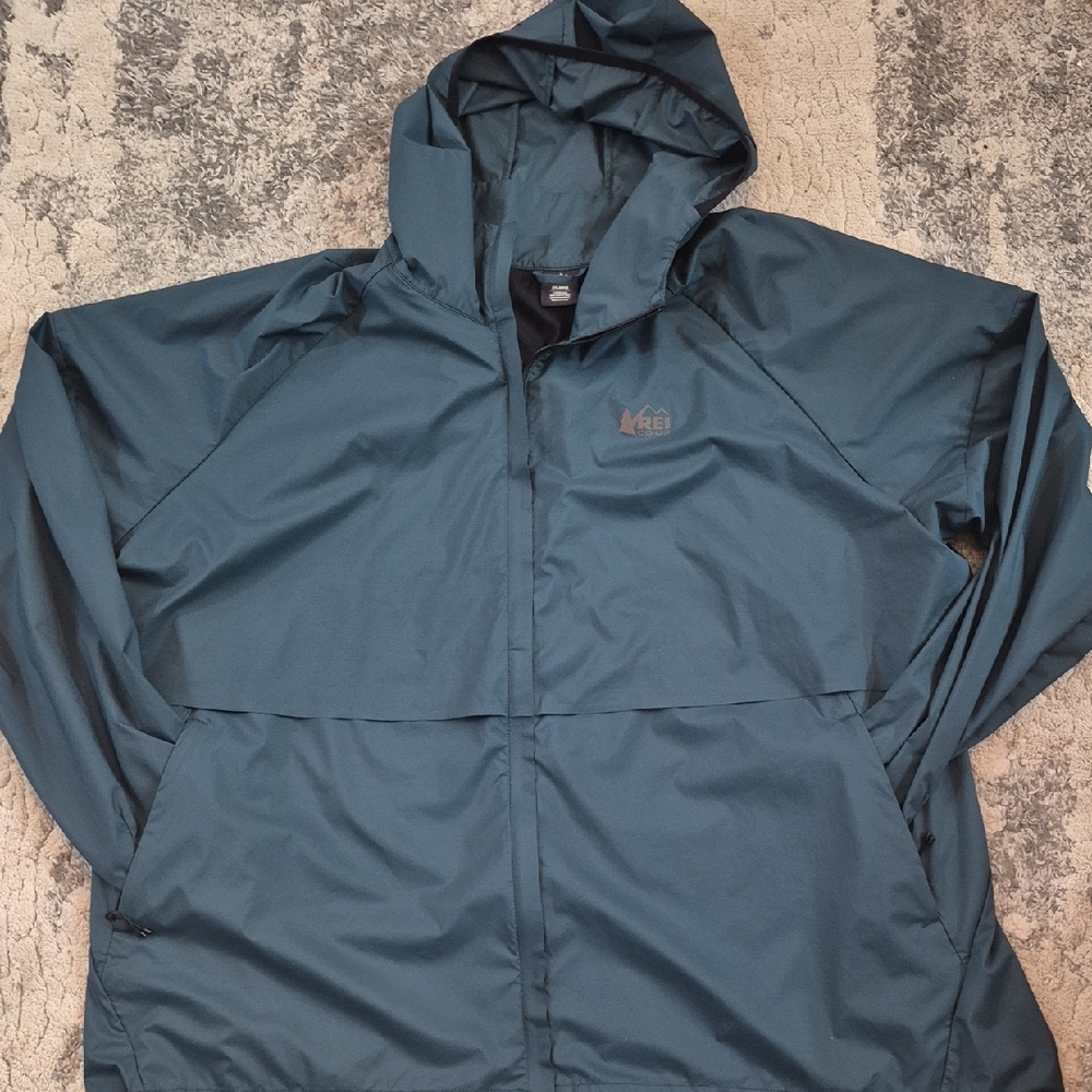REI Men’s Hooded Raincoat - Teal Blue